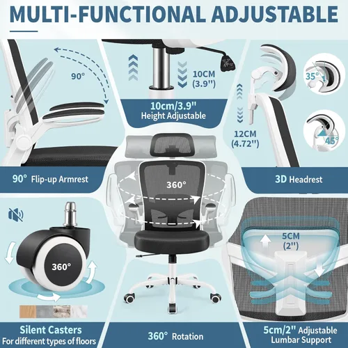 Miniatura 7 de FelixKing Silla de oficina, Silla de escritorio con soporte lumbar ajustable, Silla de computadora ergonómica con respaldo alto y apoyabrazos, Silla