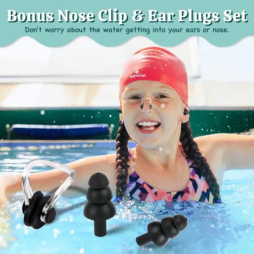 Miniatura 7 de 2 paquetes de gorras de natación para niños para cabello largo/corto, gorro de natación unisex de silicona para niños de 3 a 15 años, niños