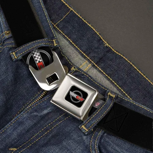 Miniatura 2 de GM General Motors - Cinturón con hebilla para cinturón de seguridad, Corvette C4 Checker Bowtie Logo Negro, 44 a 63 pulgadas