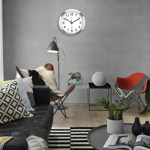 Miniatura 9 de HITO Reloj de pared silencioso de 12 pulgadas con batería, sin tictac, cubierta de vidrio, marco de aluminio plateado, para decoración de cocina