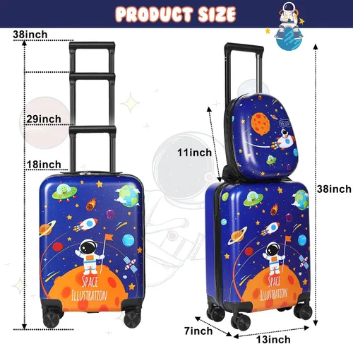 Miniatura 3 de Weewooday Maleta y mochila para niños de 18 pulgadas con rueda giratoria, estuche rígido de viaje de 13 pulgadas, mochila para niña, juego