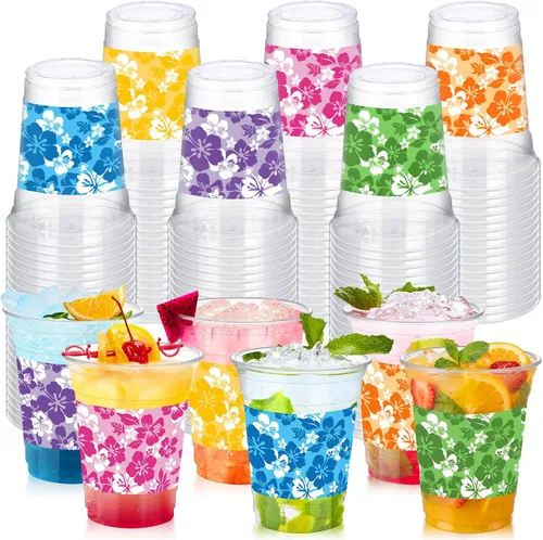 Miniatura 16 de Qinyoung 100 vasos de plástico con lazo rosa de 12 onzas, vasos desechables de coqueta, lazo rosa y corazón, vasos de plástico transparente