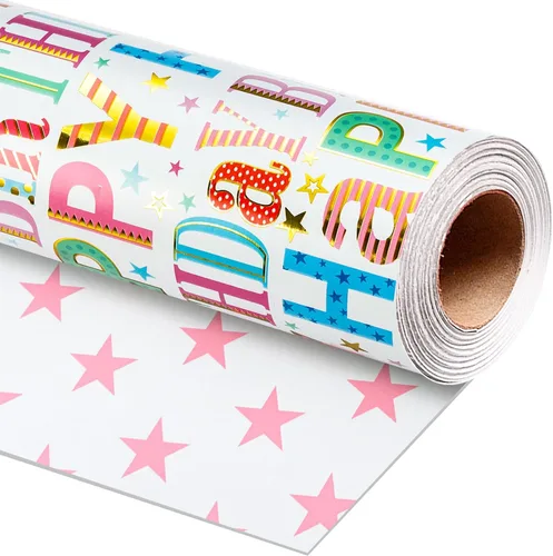 Miniatura 13 de Homeral Rollo de papel para envolver regalos azul para baby shower - Rollo mini - 17 pulgadas x 16.5 pies - Juego reversible de papel de regalo