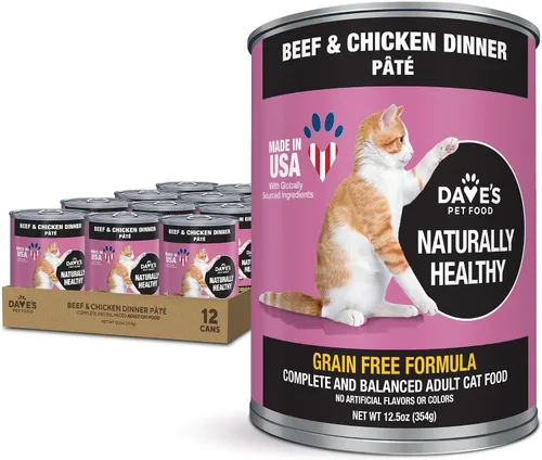 Miniatura 12 de Dave's Pet Food Alimento húmedo sin granos para gatos (95% paté de hígado de pollo y pollo), hecho en Canadá, alimento enlatado naturalmente