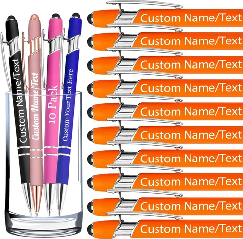 Miniatura 33 de Bolígrafos personalizados con nombre, paquete de 10 bolígrafos personalizados a granel, bolígrafo de tinta negra grabada con punta de lápiz óptico