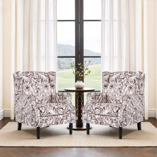 Miniatura 43 de Silla reclinable tapizada, sillón de ala floral con respaldo y reposapiés ajustables, cómoda silla decorativa para leer, sofá individual