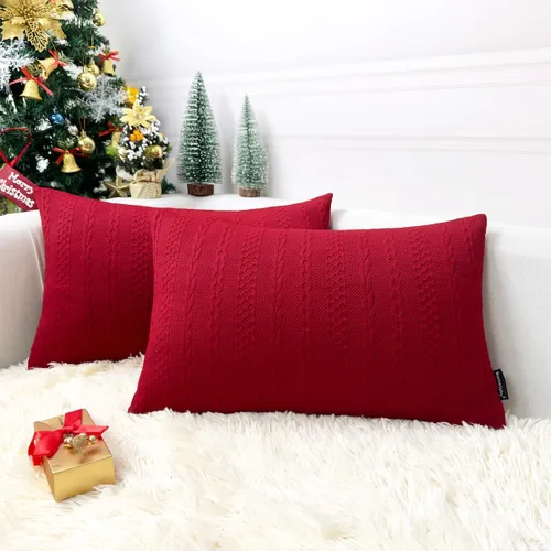 Booque Valley Fundas de almohada rojas navideñas, fundas de cojín decorativas, modernas, trenzadas, ultra suaves, elásticas, para sofá, dormitorio