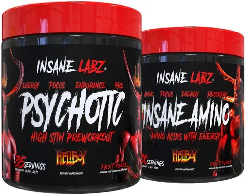 Miniatura 10 de Insane Labz Paquete Hellboy, psicótico Hellboy preentrenamiento y loco amino BCAA, aumenta la masa muscular, la fuerza, el enfoque y el tiempo