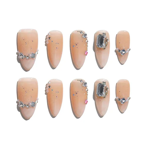 Miniatura 15 de Sun&Beam Nails Uñas a presión hechas a mano medianas con diseño de concha rosa metálica con acabado brillante, 10 piezas para uso diario y ocasiones