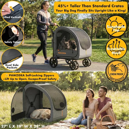 Miniatura 7 de PAWZIDEA Cochecito grande para perros con transportador desmontable, jaula portátil para perros de viaje en automóvil, múltiples cochecitos