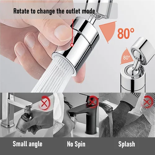 Miniatura 8 de Cabezal rociador de grifo de cocina y lavabo, rociador giratorio de doble función de 360°, aireador de grifo giratorio de ángulo grande de 80