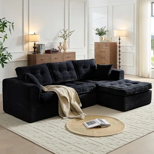 Miniatura 8 de ROXGOX Sofás seccionales para sala de estar, moderno sofá deshuesado con asiento profundo, sofá modular con diván en forma de L, pana de felpa,
