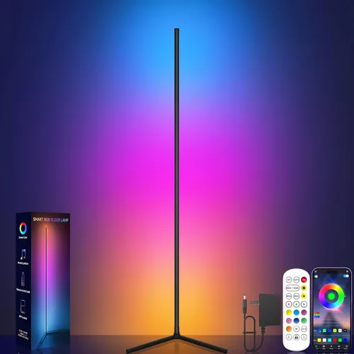 Tyute Lámpara de pie de esquina, lámpara de esquina LED RGB con sincronización de música, aplicación inteligente y control remoto, luz de ambiente