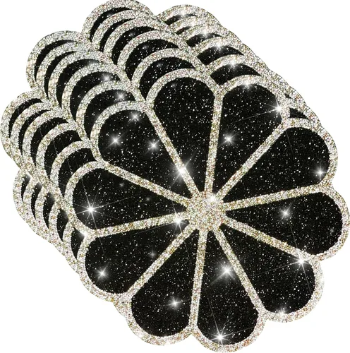 Miniatura 12 de Juego de 1 mantel individual redondo en negro, manteles individuales brillantes resistentes al calor, lavables, para cena, cocina, boda, decorativos