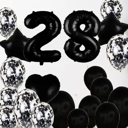 Miniatura 5 de Decoraciones de cumpleaños número 28, suministros de fiesta, globos negros del número 28, globos de aluminio de Mylar de 28 ° decoración de globos