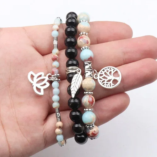 Miniatura 4 de UEUC - Pulseras Reiki, apilables, de piedras curativas, cristales, con dije del árbol de la vida, yoga y hoja de loto, contra la ansiedad
