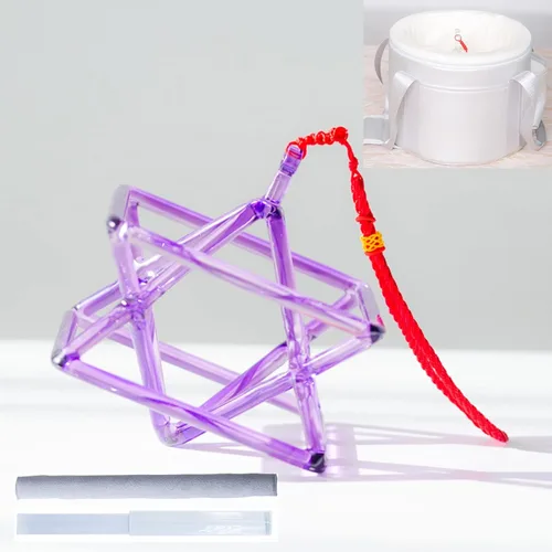 Pirámide de Merkaba de cristal, con estuche de transporte de pirámide cantante y dos tipos de cuenco de cristal, instrumento musical curativo Morado