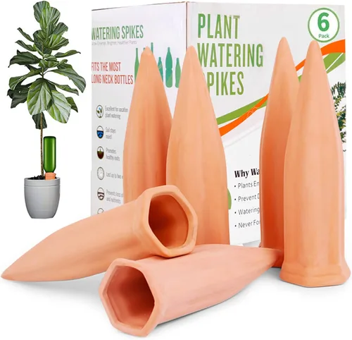REMIAWY Picos de riego de plantas, agua de vacaciones para plantas, botella de vino, estacas de riego de terracota, dispositivos de liberación lenta