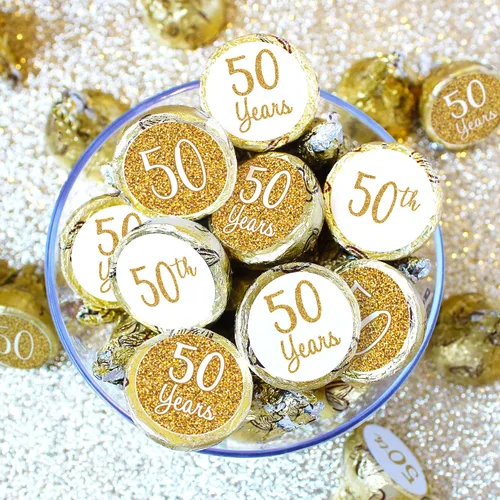 Miniatura 3 de DISTINCTIVS Calcomanías doradas de beso del 50 aniversario – 180 unidades – 4 diseños únicos – recuerdos de fiesta de boda y aniversario de negocios