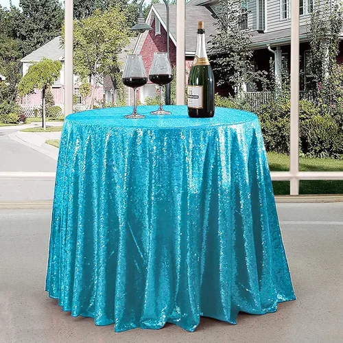 Miniatura 17 de Manteles redondos de lentejuelas negros para fiestas, de 121,9 cm, mantel redondo de purpurina ajustado, pequeño, lindo y dulce, para boda