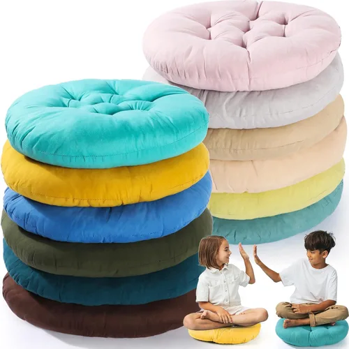 Fumete 12 Piezas Cojines de Suelo Asientos 16 x 16 Pulgadas Color Redondo Asiento Lectura Cojines de Silla de Suelo para Niños Adultos Aula Casa