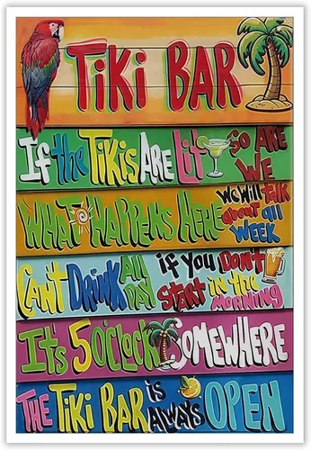 Miniatura 29 de Póster de decoración de bar Tiki con texto en inglés "Don't Worry, Be Happy Parroth", póster hawaiano para decoración del hogar, adecuado para Multi