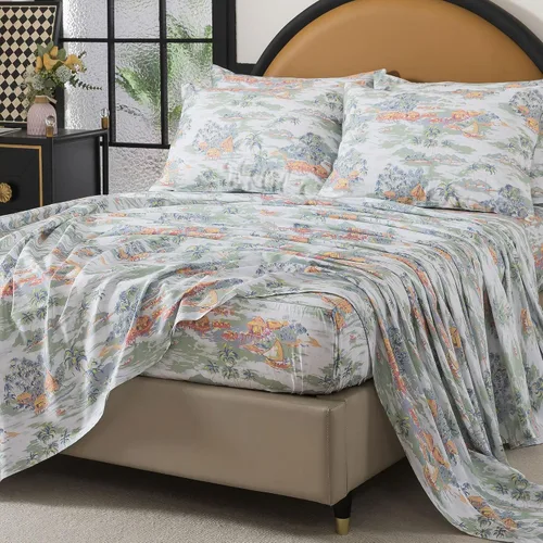 Miniatura 13 de FADFAY Juego de sábanas Queen con temática de playa, 100% algodón, ropa de cama costera súper suave, ropa de cama náutica de conchas marinas y Aqua