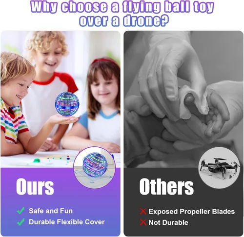 Miniatura 4 de XINHOME - Juguetes de bola de orbe volador con forma de globo, bumerán mágico, controlado a mano, mini dron con función de giro y levitación, luces
