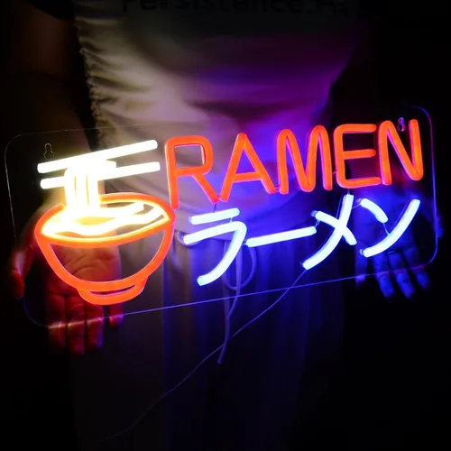 Britrio Ramen ラーメン Letrero de neón con luces LED para decoración de pared, letreros de neón para restaurantes, barras de casa, cocina, comedor,