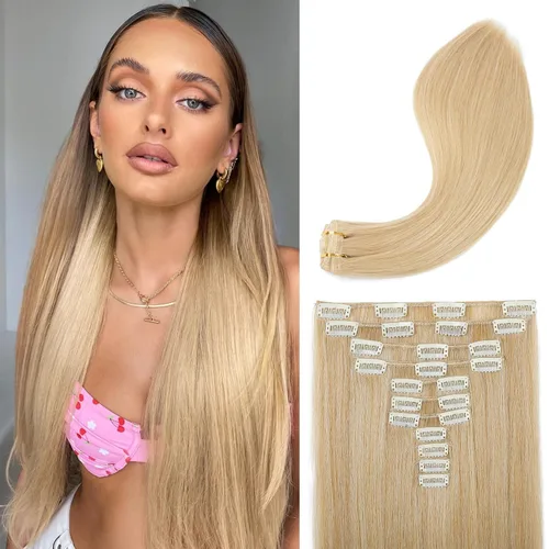 Miniatura 27 de REECHO Extensiones de cabello, 11 piezas de extensiones de cabello con clip de 24 pulgadas de largo, lacio, HE005, extensiones sintéticas naturales
