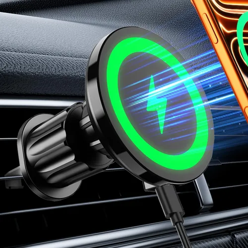 Cargador de montaje para auto MagSafe, 100% ultra estable: cargador inalámbrico magnético de carga rápida de 15 W, soporte magnético de ventilación