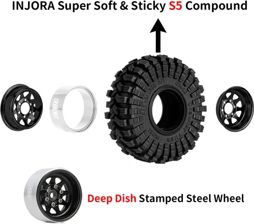 Miniatura 3 de Juego de ruedas Beadlock de 1.0 - 3.78 mm de desplazamiento para coche de oruga RC 1/18 1/24 Axial AX24 SCX24 FMS FCX24 TRX4M, Negro (W1004-T1014)