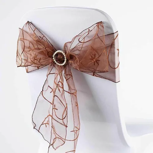 Miniatura 2 de Efavormart - 5 fundas de organza bordadas para silla con diseño de hojas de chocolate, para decoración de boda, silla, motivo de lazo, suministros