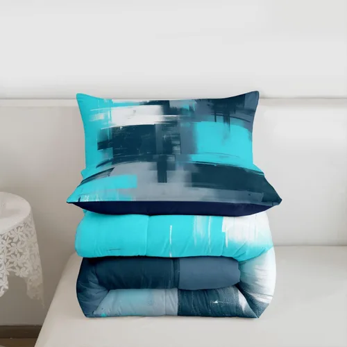 Miniatura 4 de Feelyou Juego de edredón abstracto moderno de arte abstracto para niños y niñas, juego de ropa de cama con patrón azul verde azulado, decoración