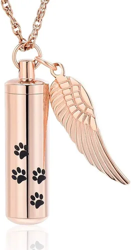 Miniatura 8 de shajwo Joyería de cremación, collares de urna con estampado de pata para cenizas humanas de mascotas, colgante de urna cilíndrica, recuerdo, collar