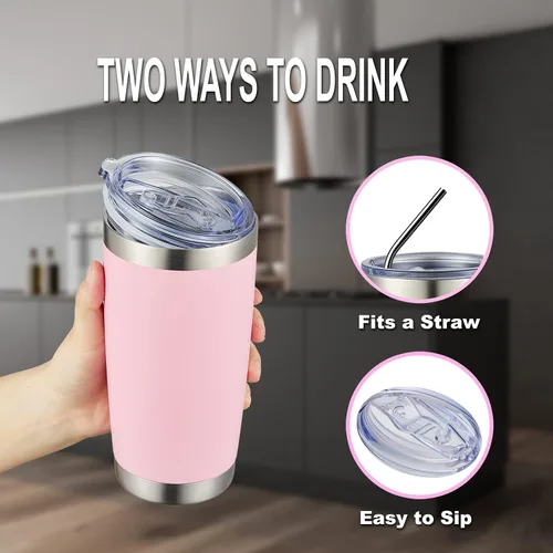 Miniatura 4 de COMOOO Taza de viaje de acero inoxidable de doble pared aislada al vacío de 20 onzas con tapa y pajita, taza de café aislada con recubrimiento