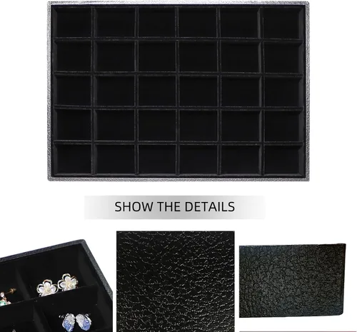 Miniatura 4 de Wudygirl Velevt - Bandeja apilable de 30 rejillas para joyas, anillos, pulseras, aretes, collares, bandeja de joyería, organizador de exhibición