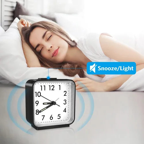 Miniatura 2 de Reloj pequeño silencioso sin tictac, despertador ruidoso para personas que duermen pesadamente, viajes con luz nocturna, funciona con pilas, diseño