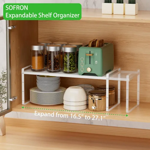 Miniatura 5 de Estante de almacenamiento expandible apilable para cocina, baño, despensa, armario de especias, encimera, escritorio de oficina en casa, resistente
