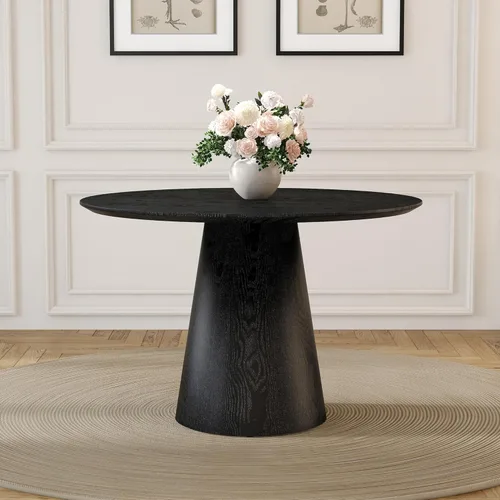 Miniatura 15 de Mesa de comedor redonda de 45 pulgadas, moderna mesa de madera de imitación de mármol, mesa gruesa y espaciosa con base de pedestal, fácil