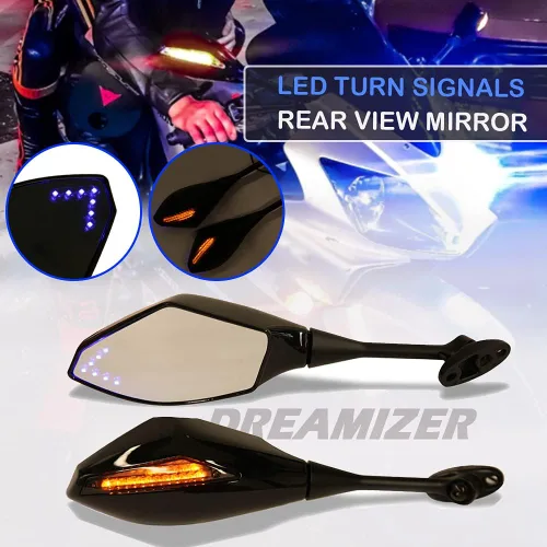 DREAMIZER Espejos retrovisores para motocicleta con señales de giro, espejo lateral compatible con CBR250RR CBR600RR CBR1000RR GSXR600 GSXR750 - Luz