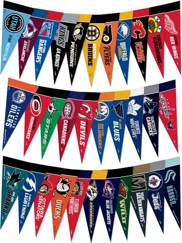Rico Industries NHL Hockey - Juego de mini banderines de fieltro de 4 x 9 pulgadas (incluye todos los equipos)
