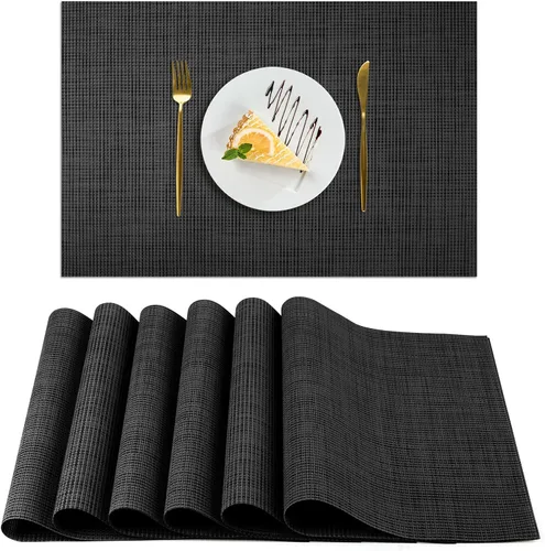 Miniatura 10 de AUAUY Juego de 6 manteles individuales, antideslizantes, resistentes al calor, manteles individuales de vinilo tejido de PVC lavables para cocina
