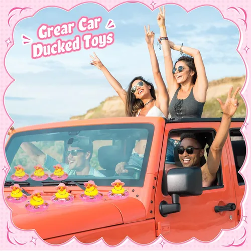 Miniatura 6 de Sotiff Mini patos de goma a granel para niños, lindo juguete de pato amarillo para salpicadero de automóvil, adornos con gafas de sol, anillo