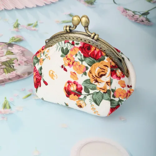 Miniatura 8 de Oyachic Monedero estampado vintage con hebilla de embrague, monedero con cierre de beso, monedero con cierre floral, carteras para mujer