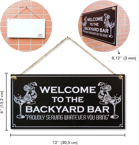 Miniatura 2 de CARISPIBET Letreros de bienvenida a la barra del patio trasero, letreros al aire libre para porche, placas decorativas para cocina, 6 x 12 pulgadas
