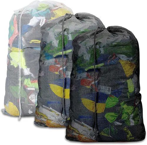 Miniatura 8 de Bolsas de lavandería de malla resistente de 24 x 36 pulgadas con cierre de cordón, paquete de 3, color negro