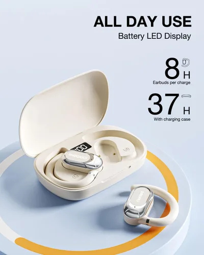 Miniatura 3 de Auriculares de oreja abierta, auriculares abiertos con ganchos para los oídos, auriculares ligeros de conducción de aire, control táctil, hasta 37