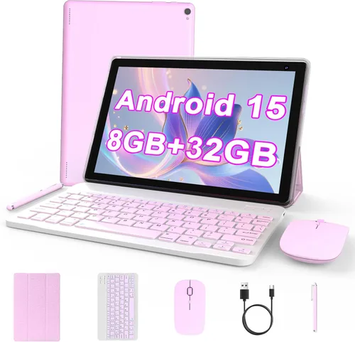 Tablet Android 15 de 10 pulgadas, tableta 2 en 1 con teclado. 8GB RAM+32GB ROM compatible con tabletas PC expandibles de 1TB, CPU de cuatro núcleos,