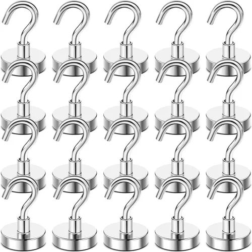 Miniatura 46 de Diymag Ganchos magnéticos, resisten 80 lb, 20 unidades, neodimio de tierras raras fuertes para colgar, colgador magnético para cortina, hogar, Negro